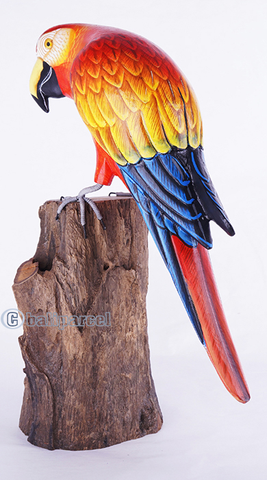 Wooden Parrot Bird With Painted, Handmade From Albesia Wood