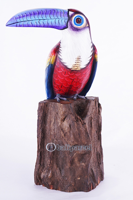 Wooden Toucan Bird With Painted, Handmade From Albesia Wood