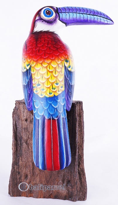 Wooden Toucan Bird With Painted, Handmade From Albesia Wood