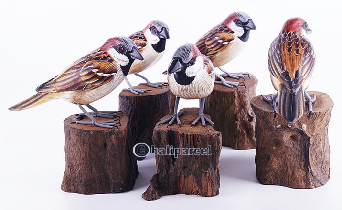 Wooden Bird With Painted, Handmade From Albesia Wood