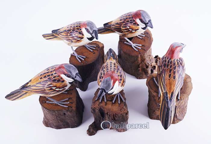 Wooden Bird With Painted, Handmade From Albesia Wood