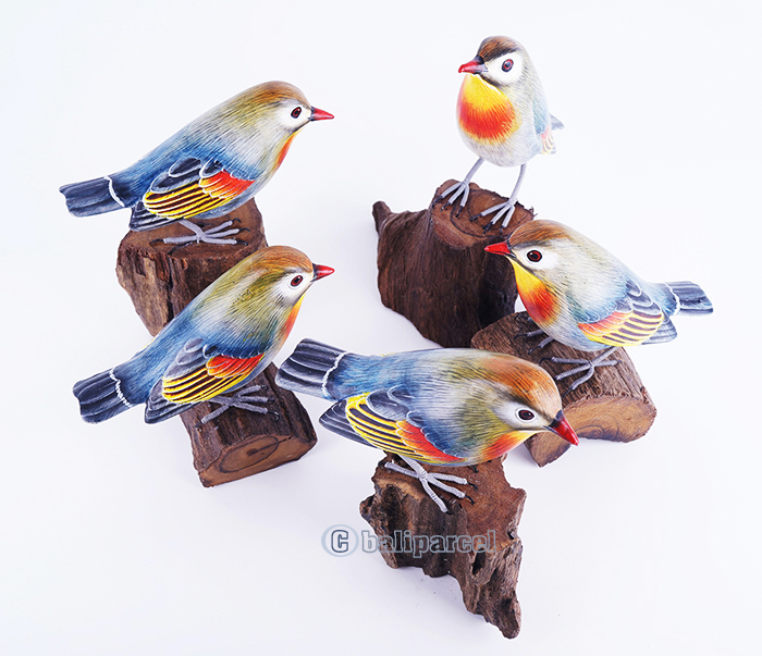 Wooden Bird With Painted, Handmade From Albesia Wood