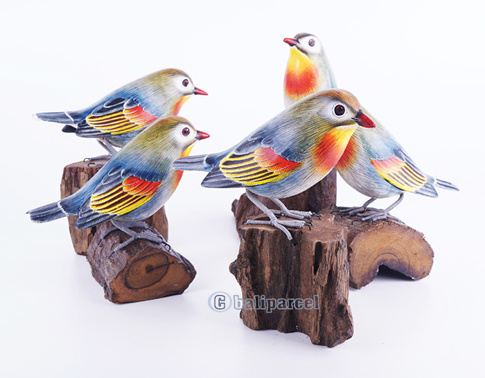 Wooden Bird With Painted, Handmade From Albesia Wood