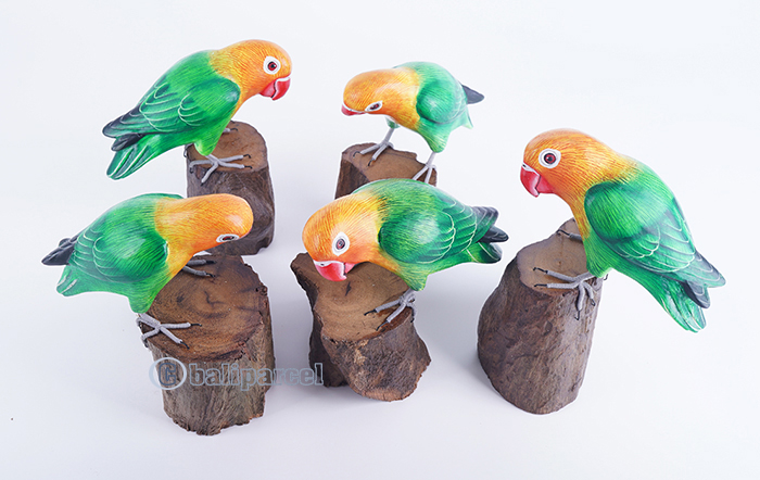 Wooden Parrot Bird With Painted, Handmade From Albesia Wood