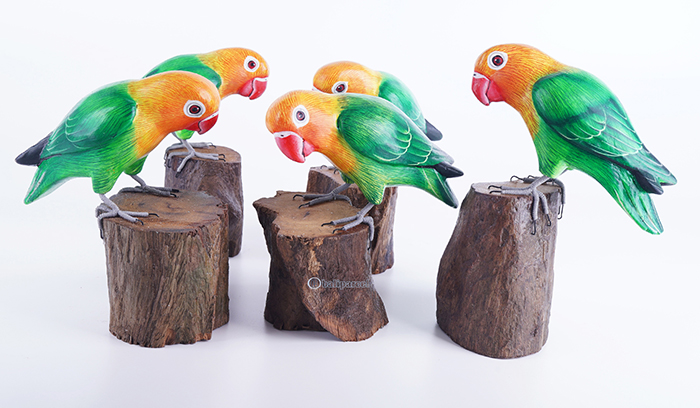 Wooden Parrot Bird With Painted, Handmade From Albesia Wood