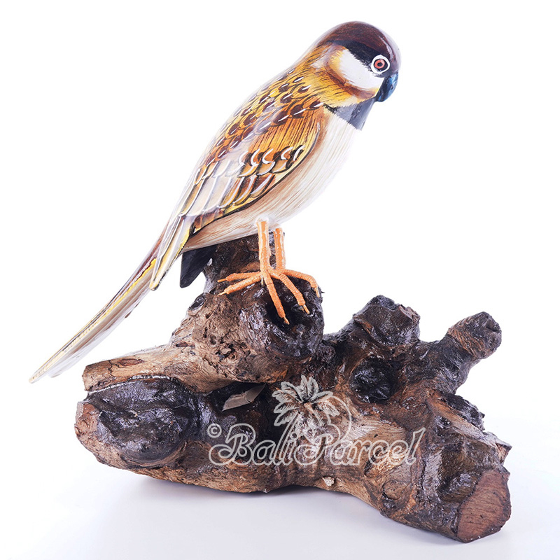 Wooden Bird With Painted, Handmade From Albesia Wood