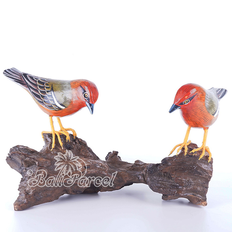 Wooden 2 Bird With Painted, Handmade From Albesia Wood