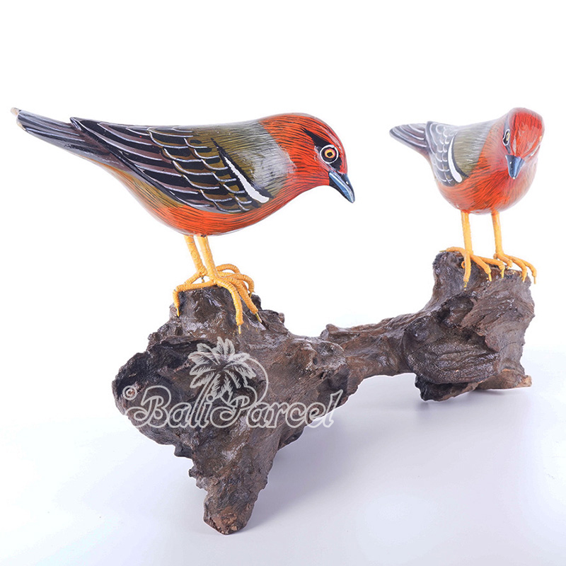 Wooden 2 Bird With Painted, Handmade From Albesia Wood