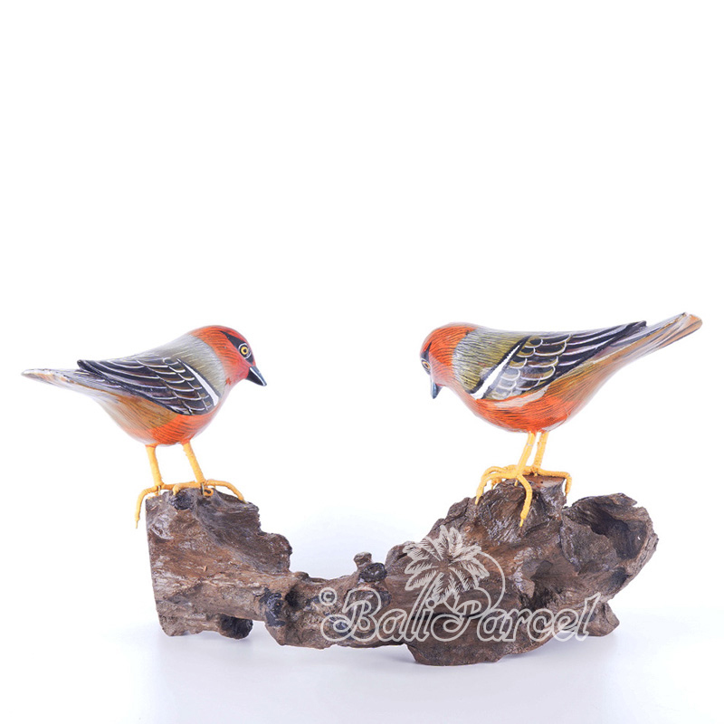 Wooden 2 Bird With Painted, Handmade From Albesia Wood