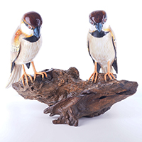 Wooden 2 Bird With Painted, Handmade From Albesia Wood