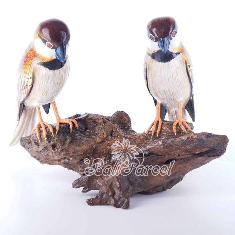Wooden 2 Bird With Painted, Handmade From Albesia Wood