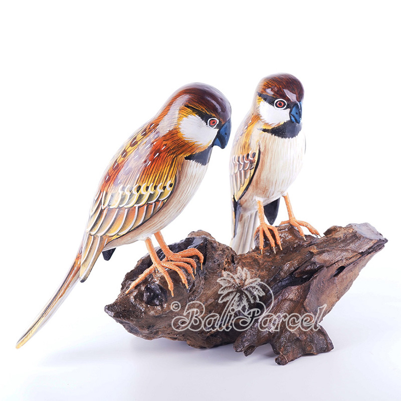 Wooden 2 Bird With Painted, Handmade From Albesia Wood