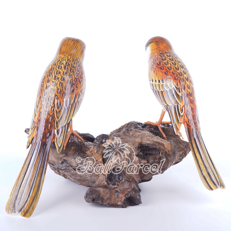 Wooden 2 Bird With Painted, Handmade From Albesia Wood