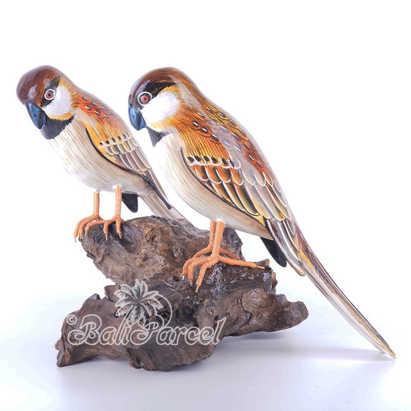 Wooden 2 Bird With Painted, Handmade From Albesia Wood