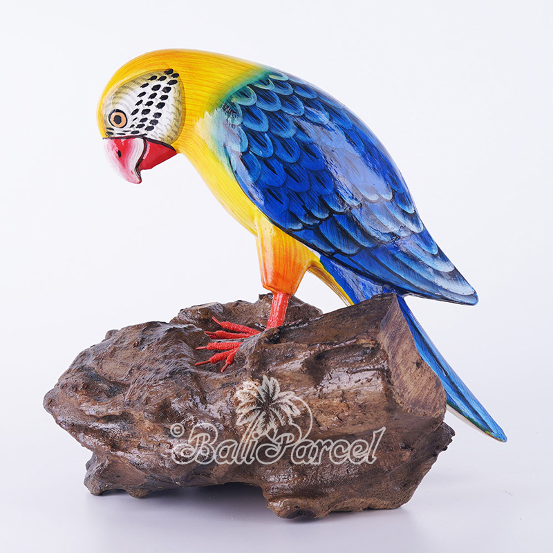Wooden Parrot Bird With Painted, Handmade From Albesia Wood