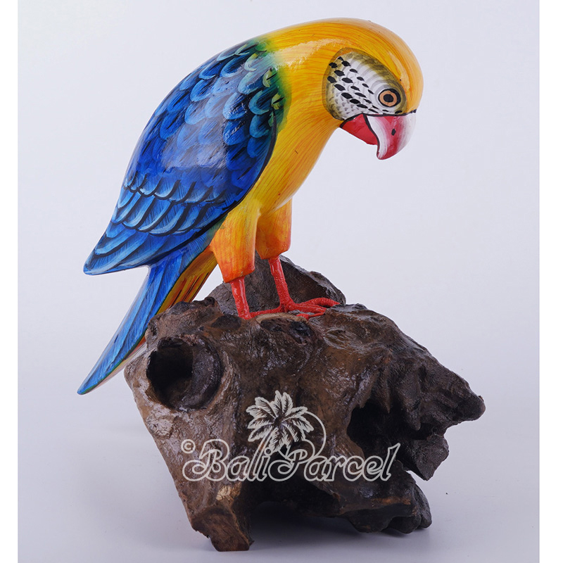 Wooden Parrot Bird With Painted, Handmade From Albesia Wood