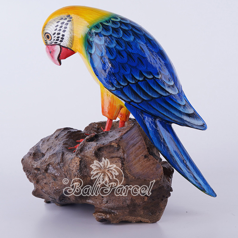 Wooden Parrot Bird With Painted, Handmade From Albesia Wood