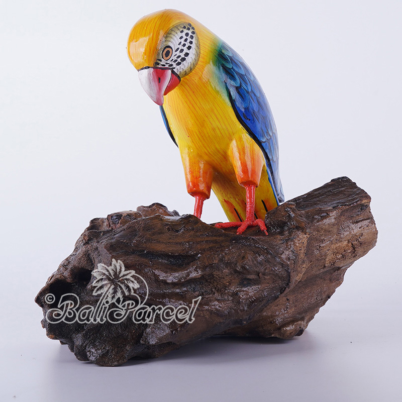 Wooden Parrot Bird With Painted, Handmade From Albesia Wood