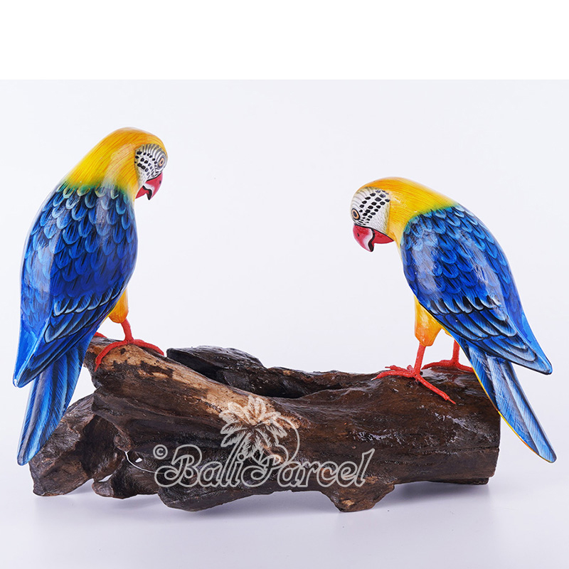 Wooden 2 Parrot Bird With Painted, Handmade From Albesia Wood