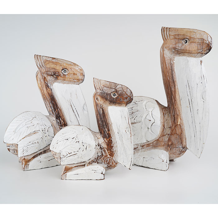 Wooden Pelican Set Of 3, Handmade From Albesia Wood