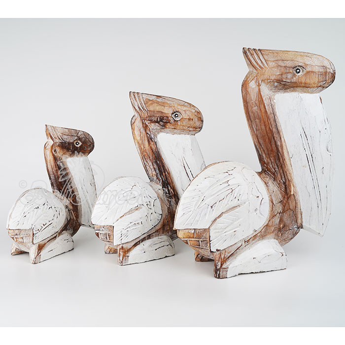 Wooden Pelican Set Of 3, Handmade From Albesia Wood