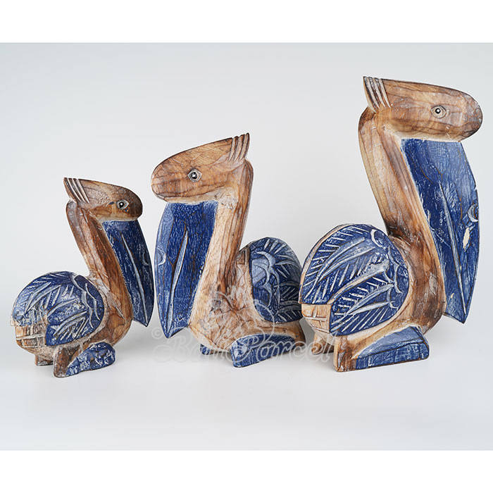 Wooden Pelican Set Of 3, Handmade From Albesia Wood