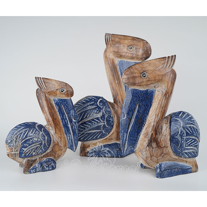 Wooden Pelican Set Of 3, Handmade From Albesia Wood