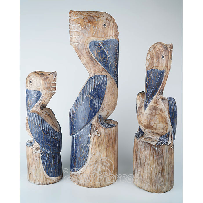 Wooden Pelican Set Of 3, Handmade From Albesia Wood