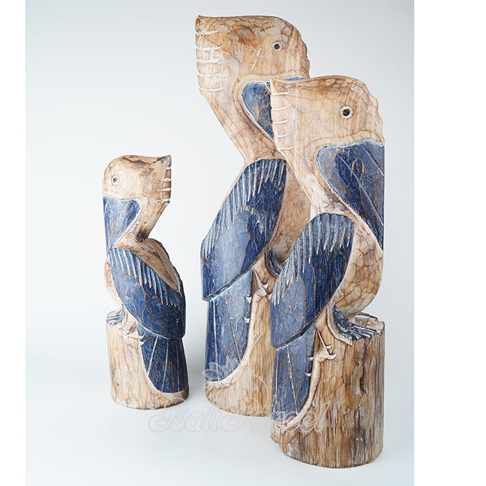 Wooden Pelican Set Of 3, Handmade From Albesia Wood