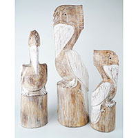 Wooden Pelican Set Of 3, Handmade From Albesia Wood