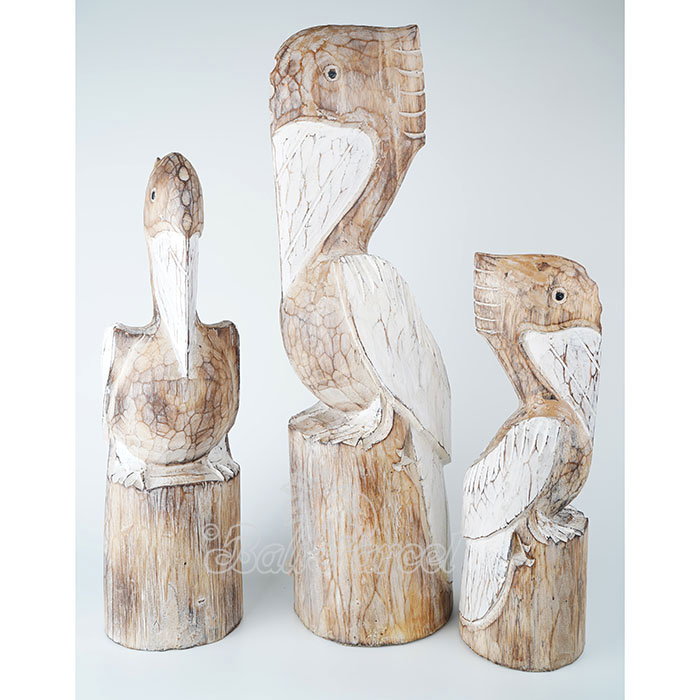 Wooden Pelican Set Of 3, Handmade From Albesia Wood