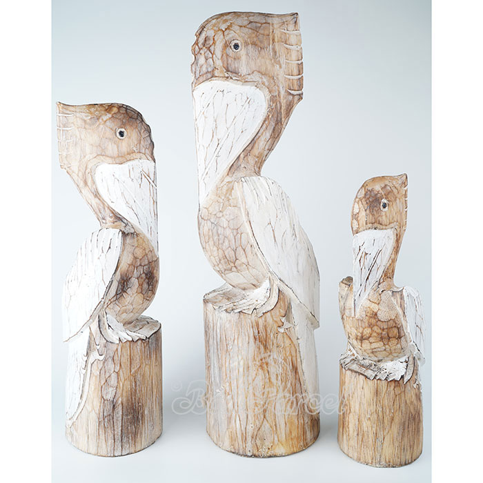 Wooden Pelican Set Of 3, Handmade From Albesia Wood
