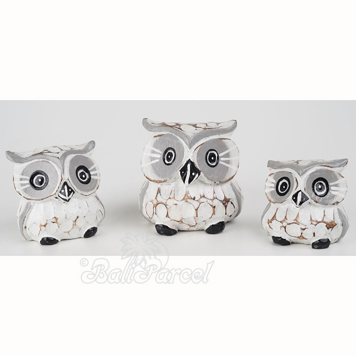 Wooden Owl Set Of 3, Handmade From Albesia Wood