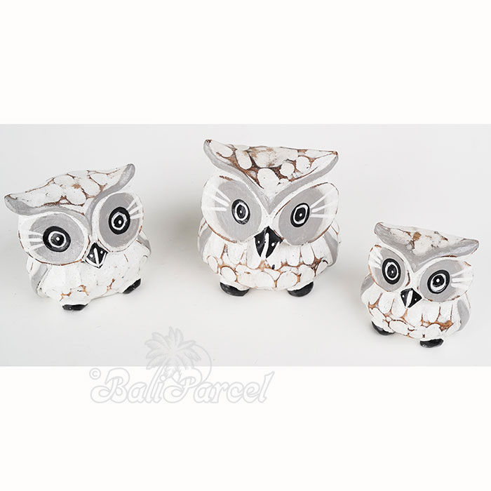 Wooden Owl Set Of 3, Handmade From Albesia Wood