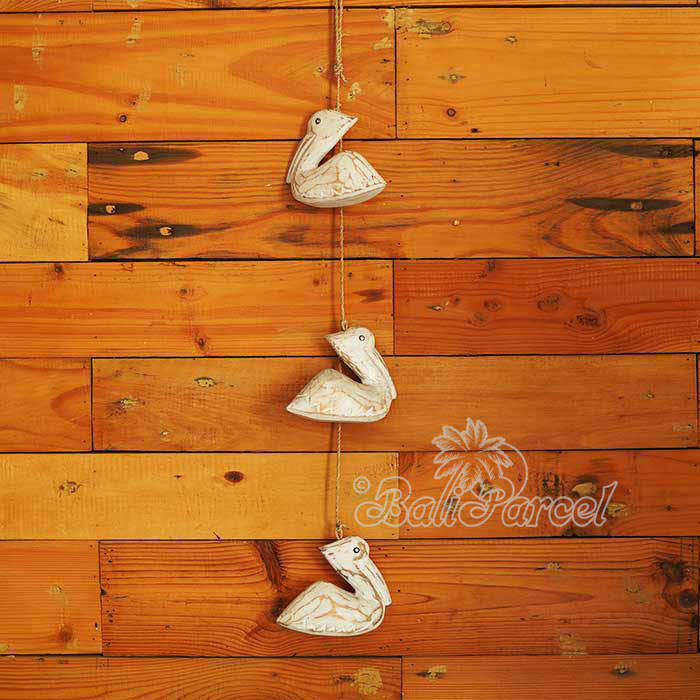 Wooden Wallhanging Pelican, Handmade From Albesia Wood