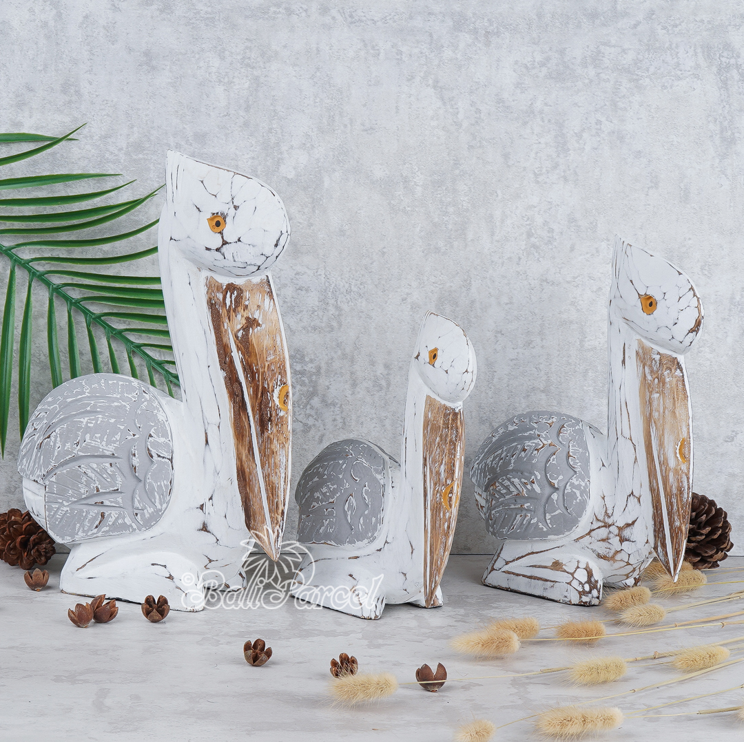 Wooden Pelican Set Of 3, Handmade From Albesia Wood