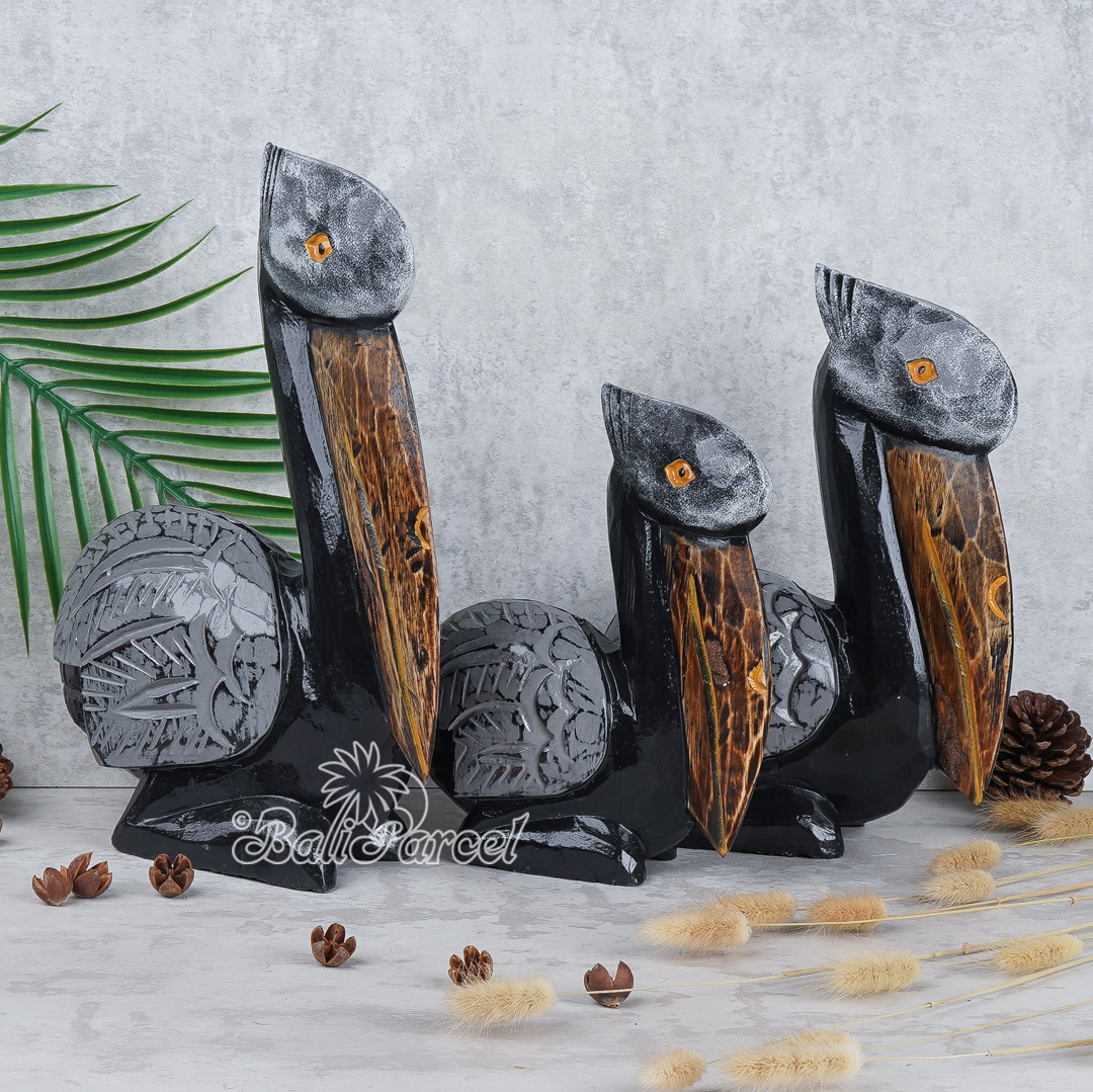 Wooden Pelican Set Of 3, Handmade From Albesia Wood