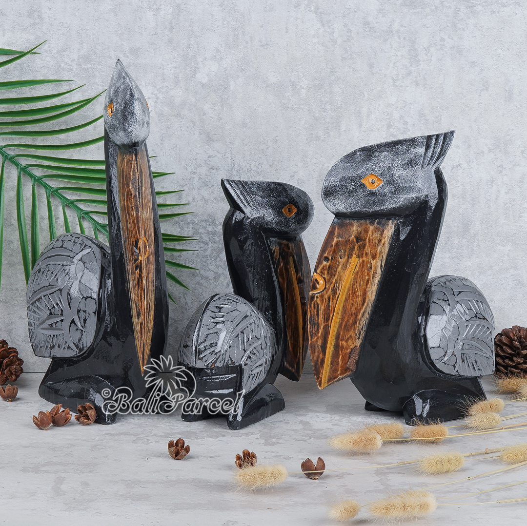 Wooden Pelican Set Of 3, Handmade From Albesia Wood