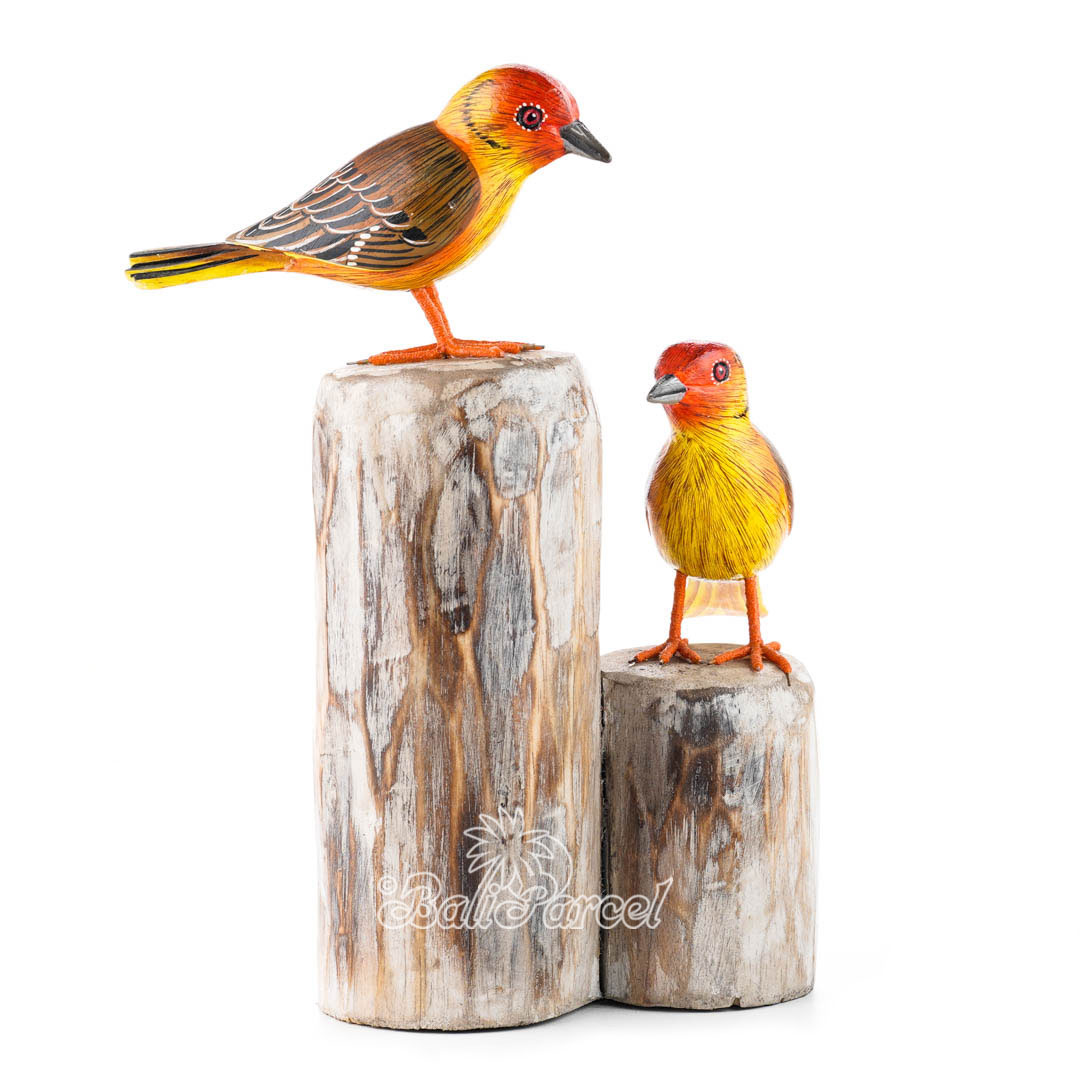 Wooden 2 Bird With Painted, Handmade From Albesia Wood