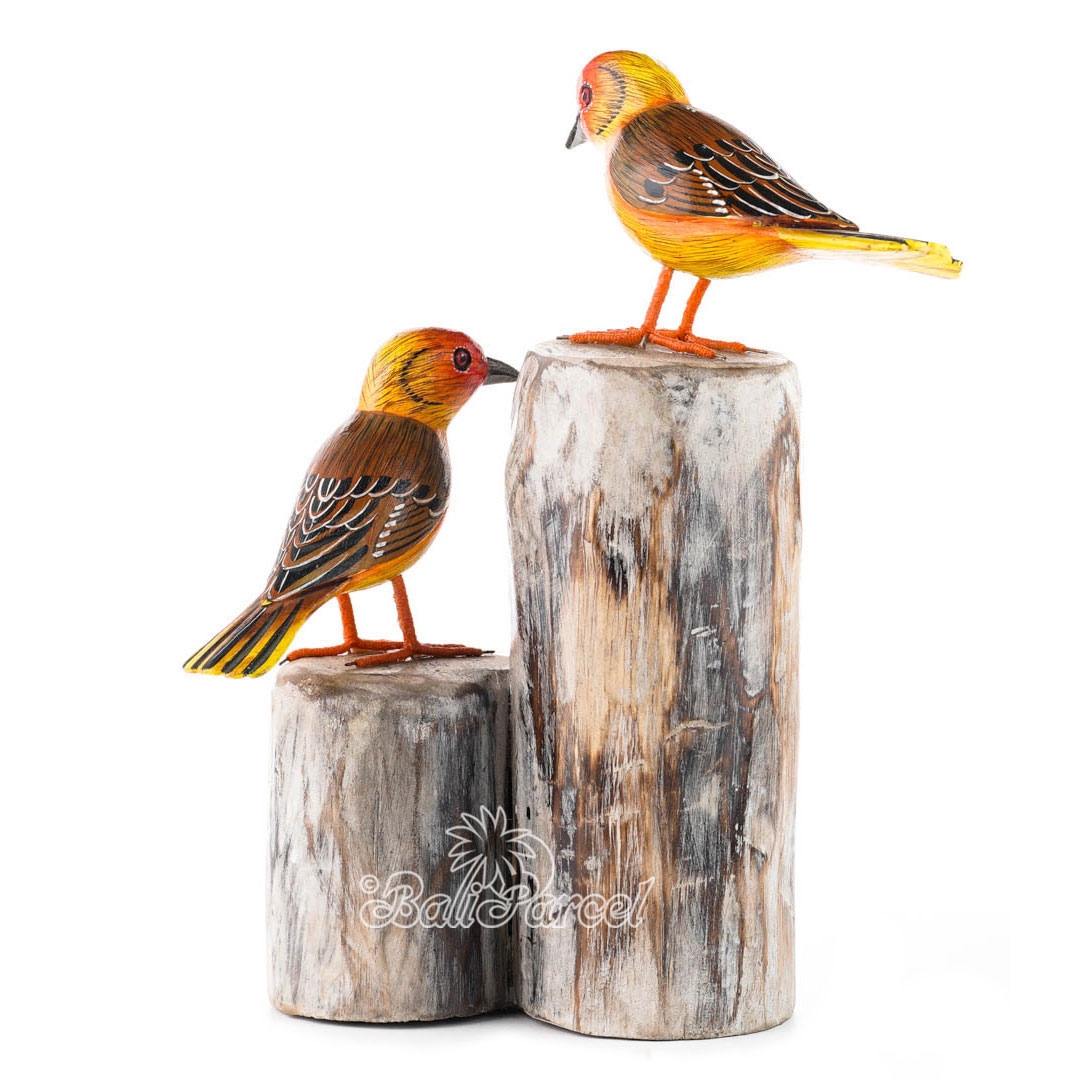 Wooden 2 Bird With Painted, Handmade From Albesia Wood