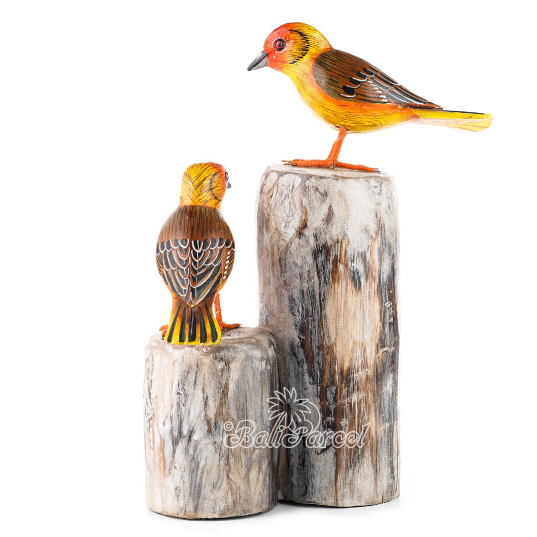 Wooden 2 Bird With Painted, Handmade From Albesia Wood