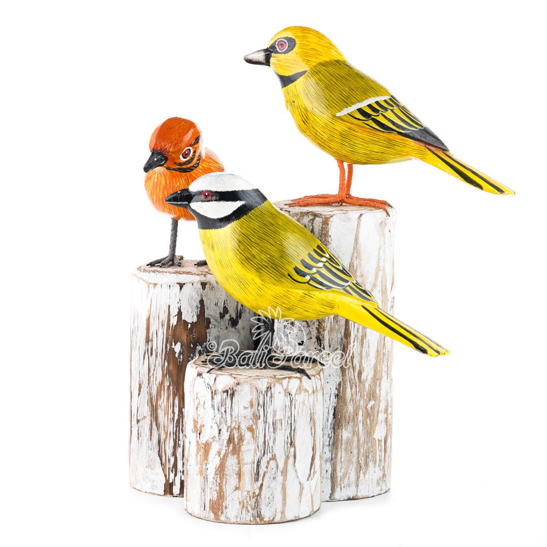Wooden 3 Bird With Painted, Handmade From Albesia Wood