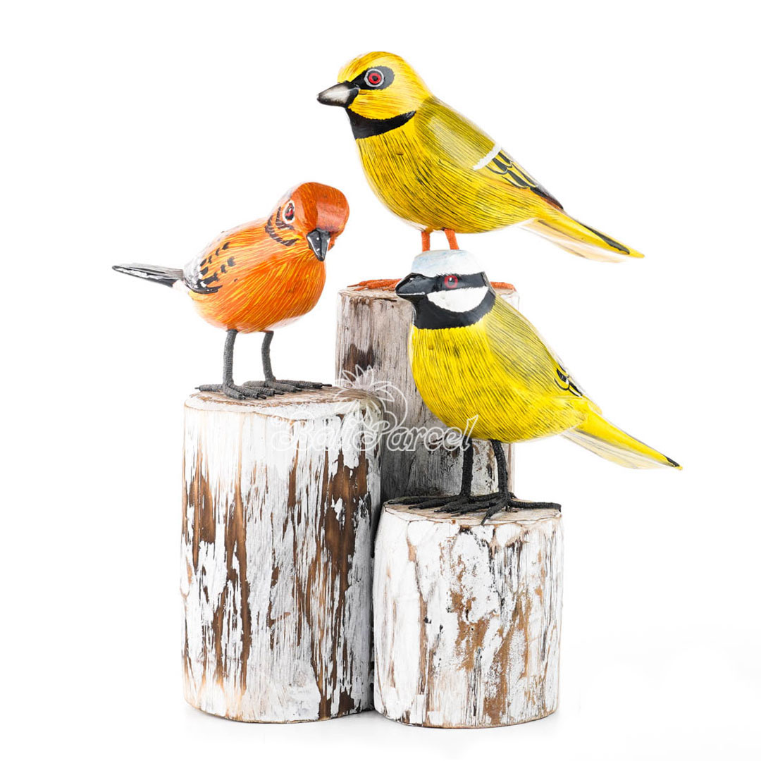 Wooden 3 Bird With Painted, Handmade From Albesia Wood