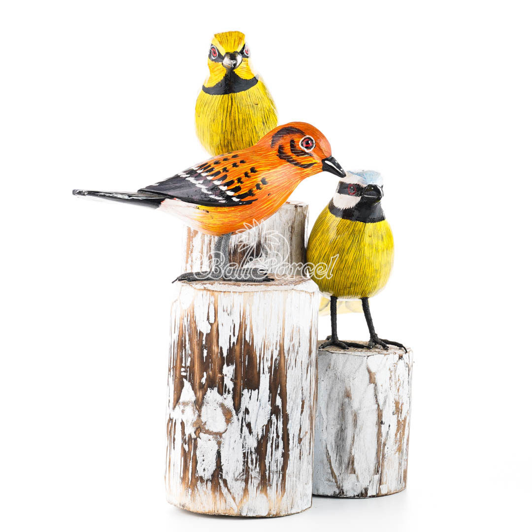 Wooden 3 Bird With Painted, Handmade From Albesia Wood