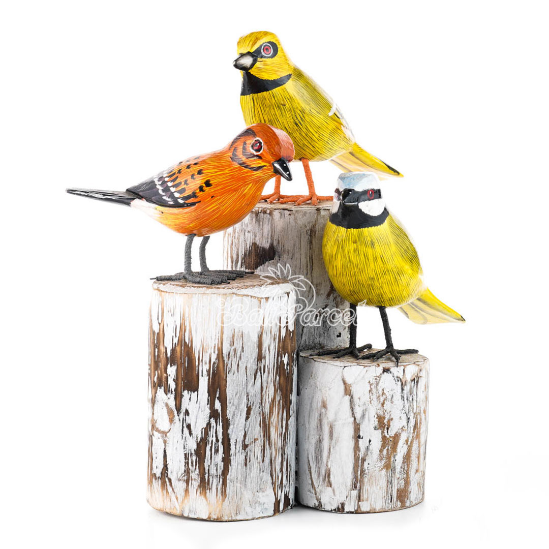 Wooden 3 Bird With Painted, Handmade From Albesia Wood