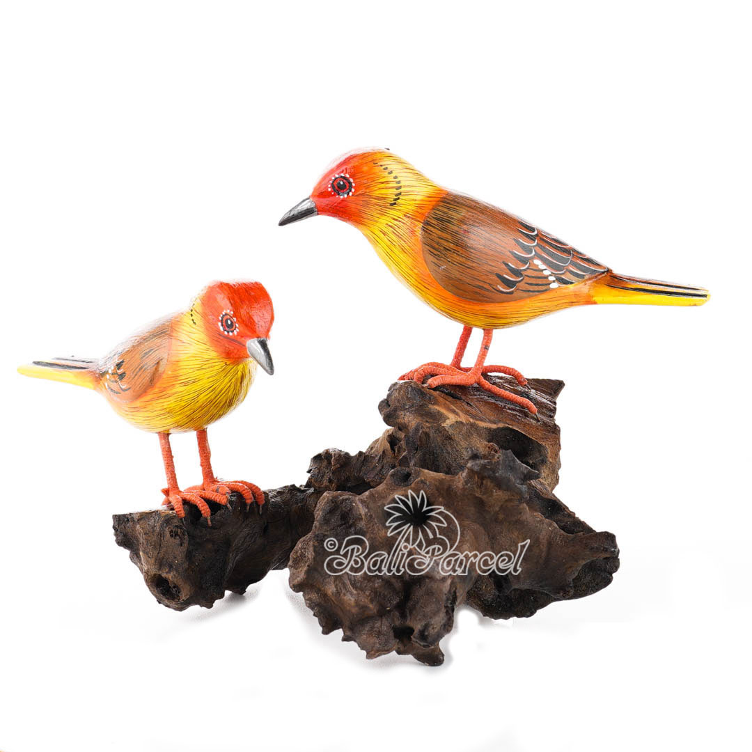 Wooden 2 Bird With Painted, Handmade From Albesia Wood