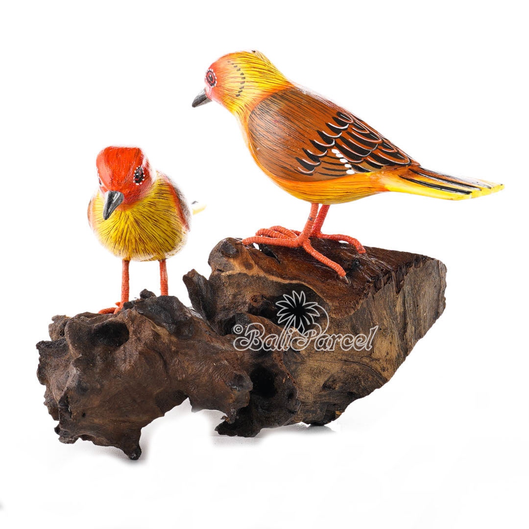 Wooden 2 Bird With Painted, Handmade From Albesia Wood
