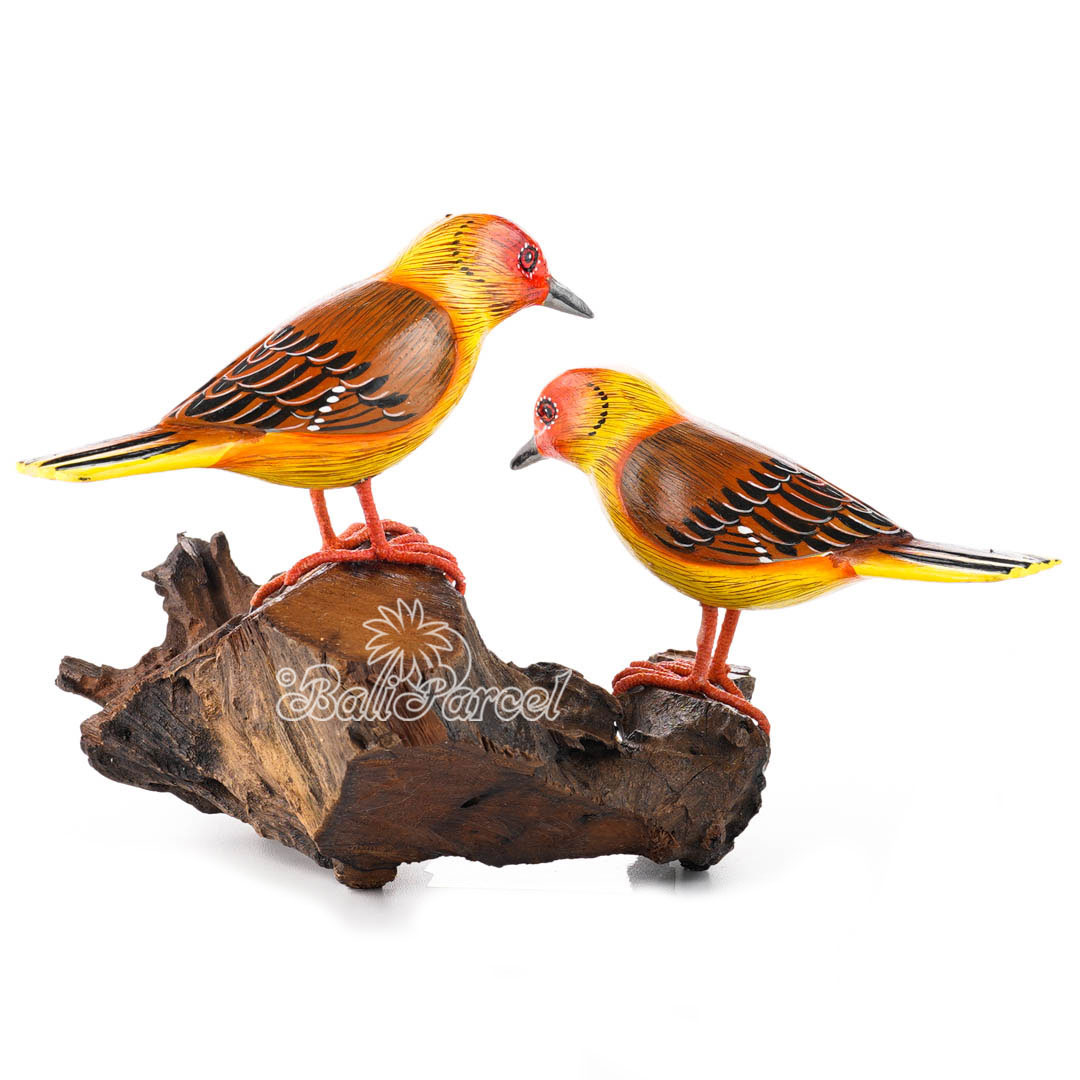 Wooden 2 Bird With Painted, Handmade From Albesia Wood