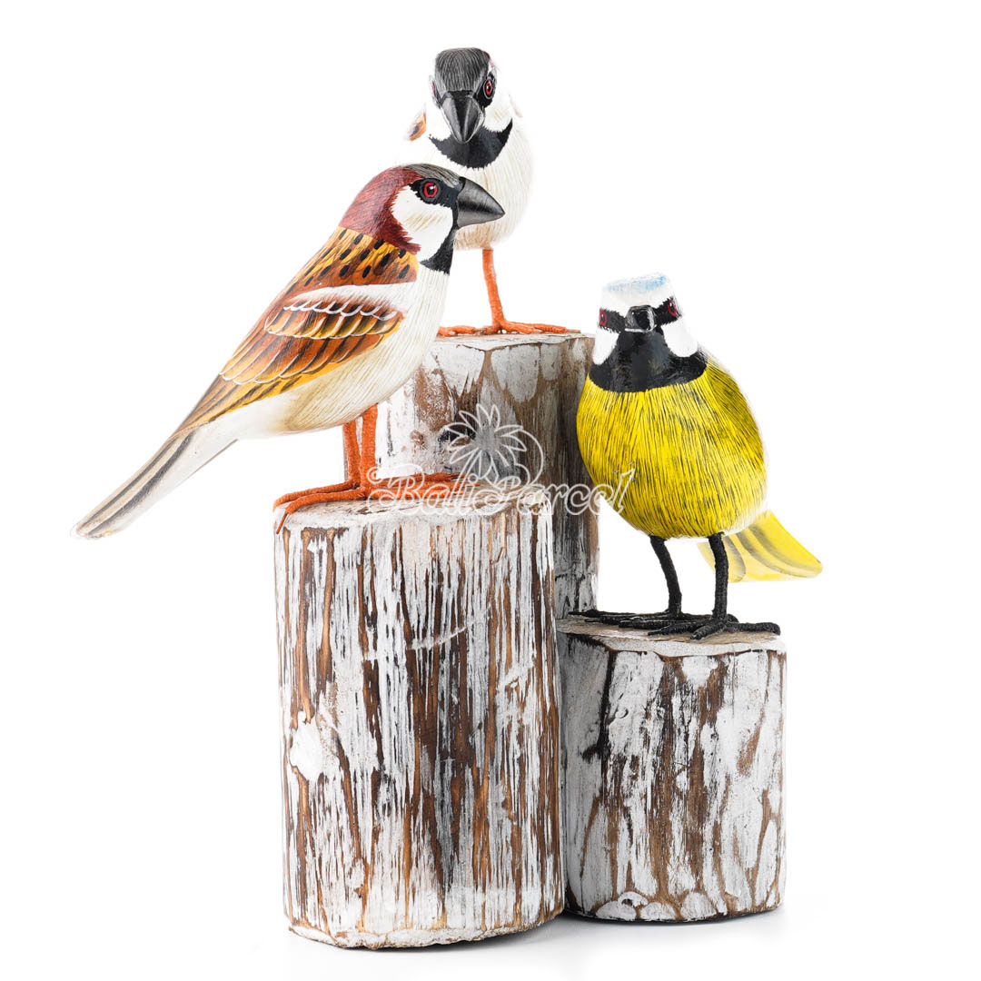 Wooden 3 Bird With Painted, Handmade From Albesia Wood
