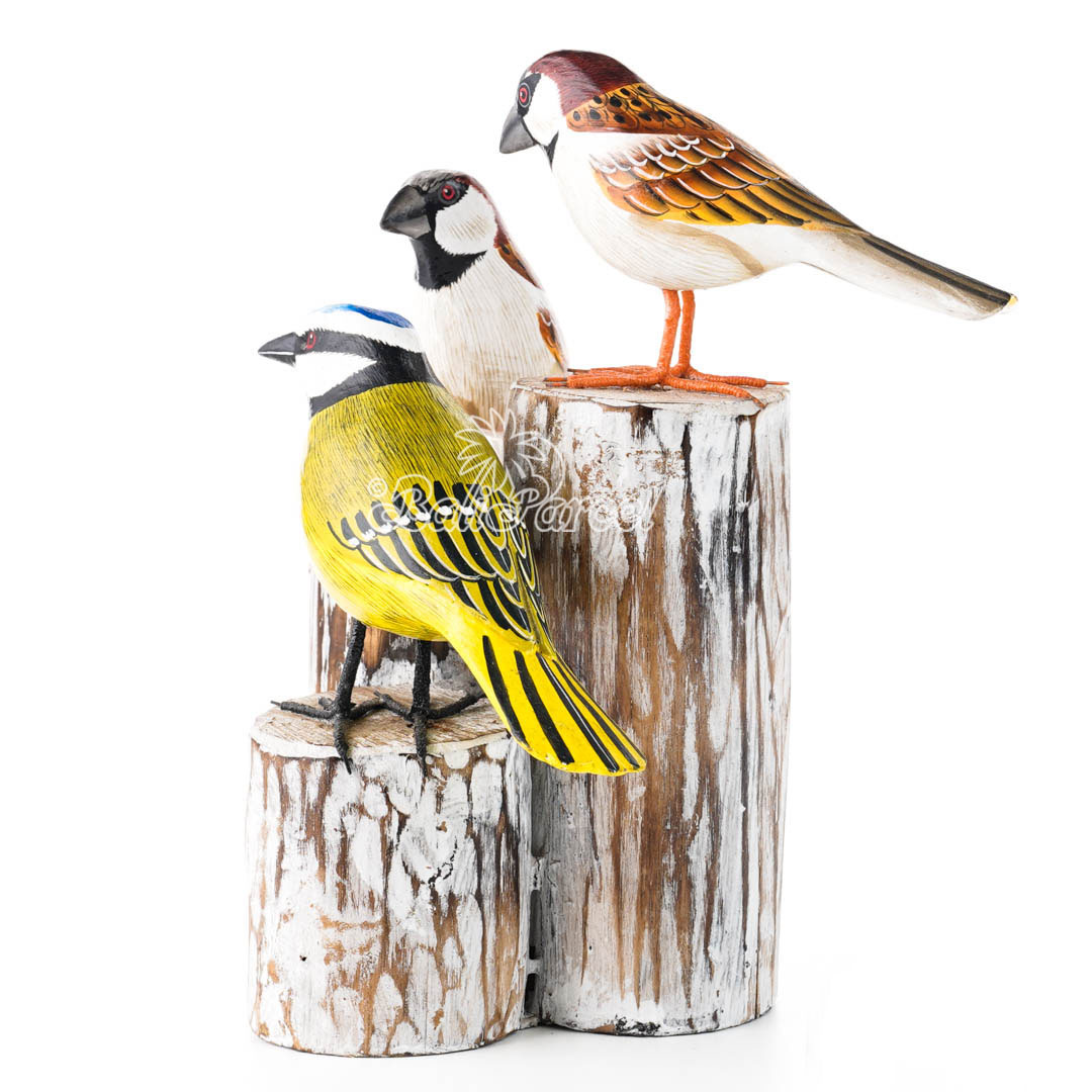 Wooden 3 Bird With Painted, Handmade From Albesia Wood